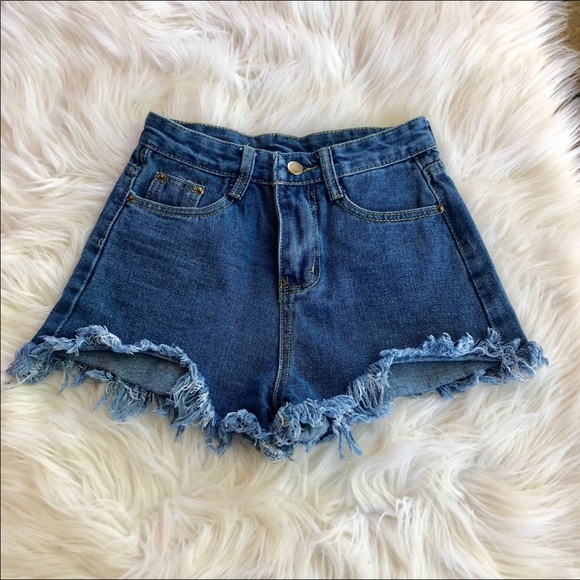Blue jean shorts with fringe Clearance